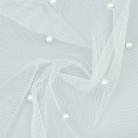Tüll mit Perlen Cremeweiß – feiner Stoff mit edlen Details für DIY & Mode